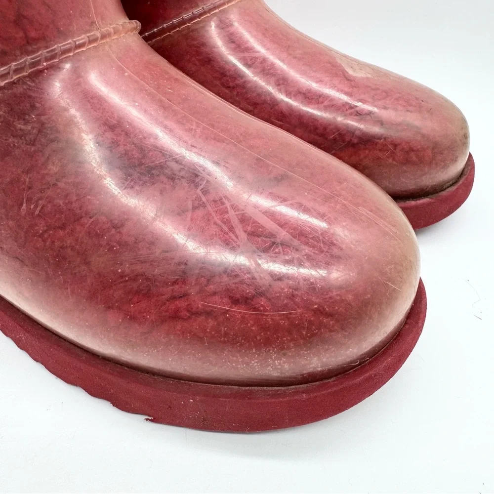 UGG‎ Classic Clear Mini Shearling Lined Rubber Boots Samba Red Size 3 Y2K Winter